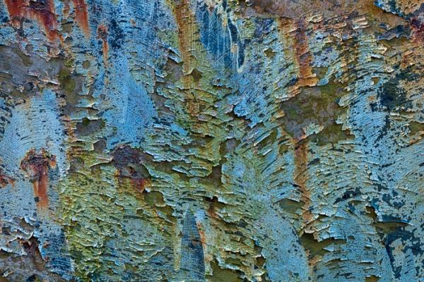 Abstract;Abstraction;Blue;Brown;Close-up;Cool Colors;Cool Palette;Cool Tones;Green;Greens;Modern;Wabi Sabi;Yellow;color;contemporary;contemporary art;industrial;modern art;paint;pattern;texture