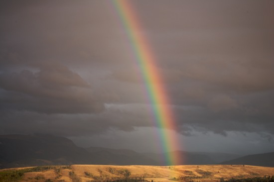 Clolors;Cloud;Cloud Formation;Clouds;Gold;Golden;Grand Tetons;Hillside;Rainbow;Sky;Storm;Sunlight;Tan;Weather;Wyoming;Yellow