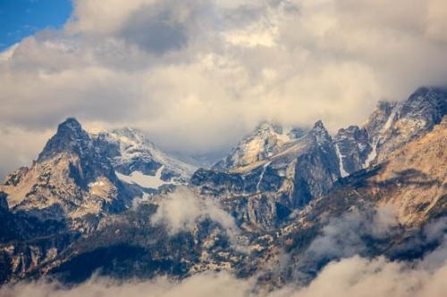 Blue;Brown;Cloud;Cloud Formation;Clouds;Cloudy;Grand Tetons;Grand Tetons National Park;Jackson Hole;Mountain;Mountain Top;Mountainous;Mountains;Mountainside;Oneness;Pastoral;Peaceful;Pinnacle;Sky;Summit;Sunlight;Sunlit;Sunshine;Tan;United States;Weather;Wyoming;zen