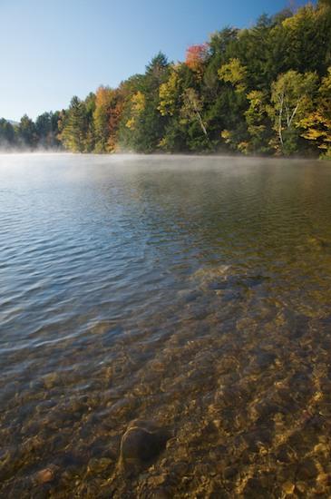 Autumn;Emerald Lake;Fall;Fog;Foggy;Haze;Lake;Mist;Misty;Morning;Obscured;Rock;rocks;Vermont;waves;New England