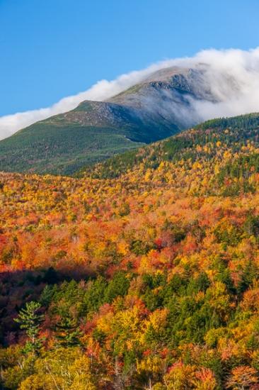 Autumn;Blue;Blues;Cloud;Cloud Formation;Clouds;Cool Colors;Cool Palette;Cool Tones;Fall;Fog;Forest;Forested;Hill;Mist;Mount Washington;Mountain;Mountain Top;Mountainous;Mountains;Nature;New England;New Hampshire;Obscured;Pastoral;Peak;Pinnacle;Precipice;Range;Seasons;Summit;Timber;Timberland;Weather;White;Wood;Woodland;Woods;Yellow;blue;color;foggy;green;haze;hillside;landscape;leaves;mist;misty;oneness;orange;peaceful;serene;sky;soothing;tranquil;trees;zen