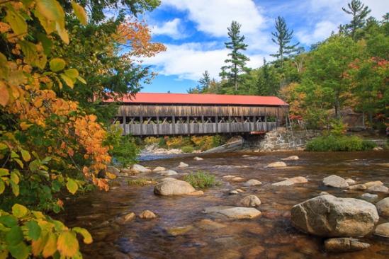 Autumn;Blue;Boulder;Boulders;Bridge;Brown;Calm;Cloud;Cloud Formation;Clouds;Cloudy;Covered Bridge;Creek;Fall;Flow;Forest;Forested;Gold;Healing;Health care;Healthcare;Mountain;Mountain Side;Mountain Top;Mountainous;Nature;New England;New Hampshire;Pastoral;Pebbles;Rock;Rock formations;Rocks;Rocky;Stone;Stones;Stream;Stream Bank;Tan;Tree;Water;Waterscape;Weather;Yellow;flowing;green;hillside;landscape;leaves;oneness;orange;peaceful;rapids;restful;road;serene;sky;soothing;tranquil;trees