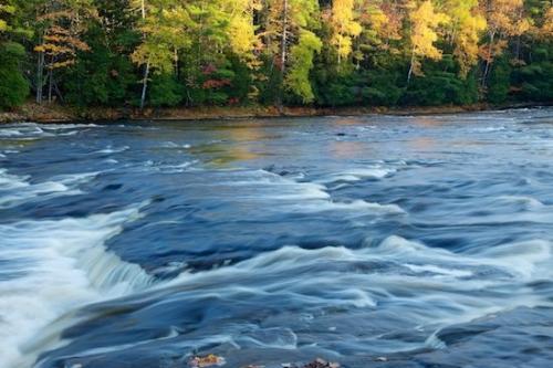 Fall;Water;Autumn;Blue;Outdoor;Michigan;Red;Waterfalls;White;Green;Streaming;Cascading;Upper Peninsular;Gold;Landscape;Brown;Pouring;Waterfall;Orange;Cascade;Stream;Yellow;Great Lakes;Tahquamenon Falls