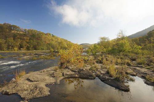 Falls;Autumn;Boulder;Waterfall;Rocks;Blue;Bushes;Cascading;Mountain;Waterfalls;Hillock;Sky;Rapids;Rock Formations;Green;Streaming;Water;Orange;Sandstone Falls;Cloud Formation;Hills;Tan;Hill;River;Hillside;West Virginia;Cloud;Chute;Cascade;Fall;Clouds;Rocky;Rock;Mountains;Hilltop;Mountain Top;Pouring;Brown