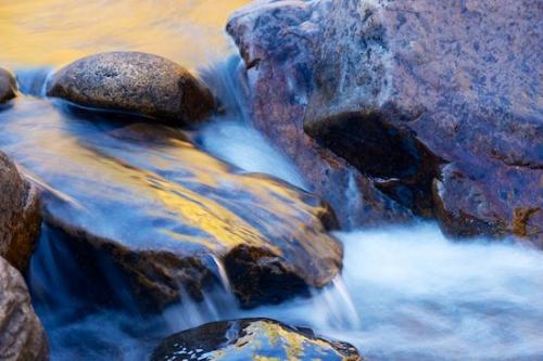 Pouring;Streaming;reflections;Water;Stream;Waterfalls;Magenta;close-up;Gold;Blue;Cascading;Rock Formations;river;Oneness;Rocks;Stone;Purple;Rock;Peaceful;zen;Pastoral;Yellow;Details;reflection;Stones