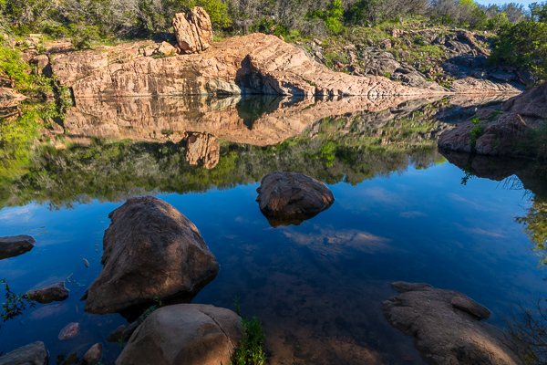 Blue;Boulder;Boulders;Brown;Calm;Concepts;Cool Colors;Cool Palette;Cool Tones;Gold;Green;Greens;Healing;Health care;Healthcare;Minimalism;Nature;Oneness;Pastoral;Personal;Pool;Rock;Rock formations;Rocks;Rocky;Stone;Stones;Sunlight;Sunshine;Tan;Texas;Water;Waterscape;color;green;landscape;peaceful;reflection;reflections;restful;serene;soothing;sunlit;tranquil;zen
