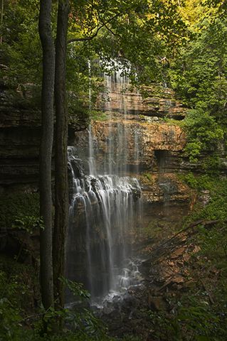 Waterfall;Tennessee;Rock Formations;Rocks;River;Water;Flowing;Pouring;Power;Leaf;Leaves;Nature;Cumberland Plateau;Cliff;Rock Face;Sheer;Steep;Stream;Cool;Wet;Flow;Cascade;Cascading;Spray;Cataract;Falls;Chute;Falling;Spilling;Canyon;Bluff;Rock;Boulder;Boulders;Stones;Pebble;Pebbles;Stone