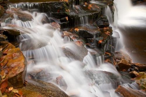 Falls;Waterfalls;Streaming;Water;Pouring;Ricketts Glenn State Park;Cliff;Fall;Cayuga Falls;Escarpment;Ledge;Rock Face;Pennsylvania;Bluff;Precipice;Stream;Autumn;Waterfall;Cascade;Cascading